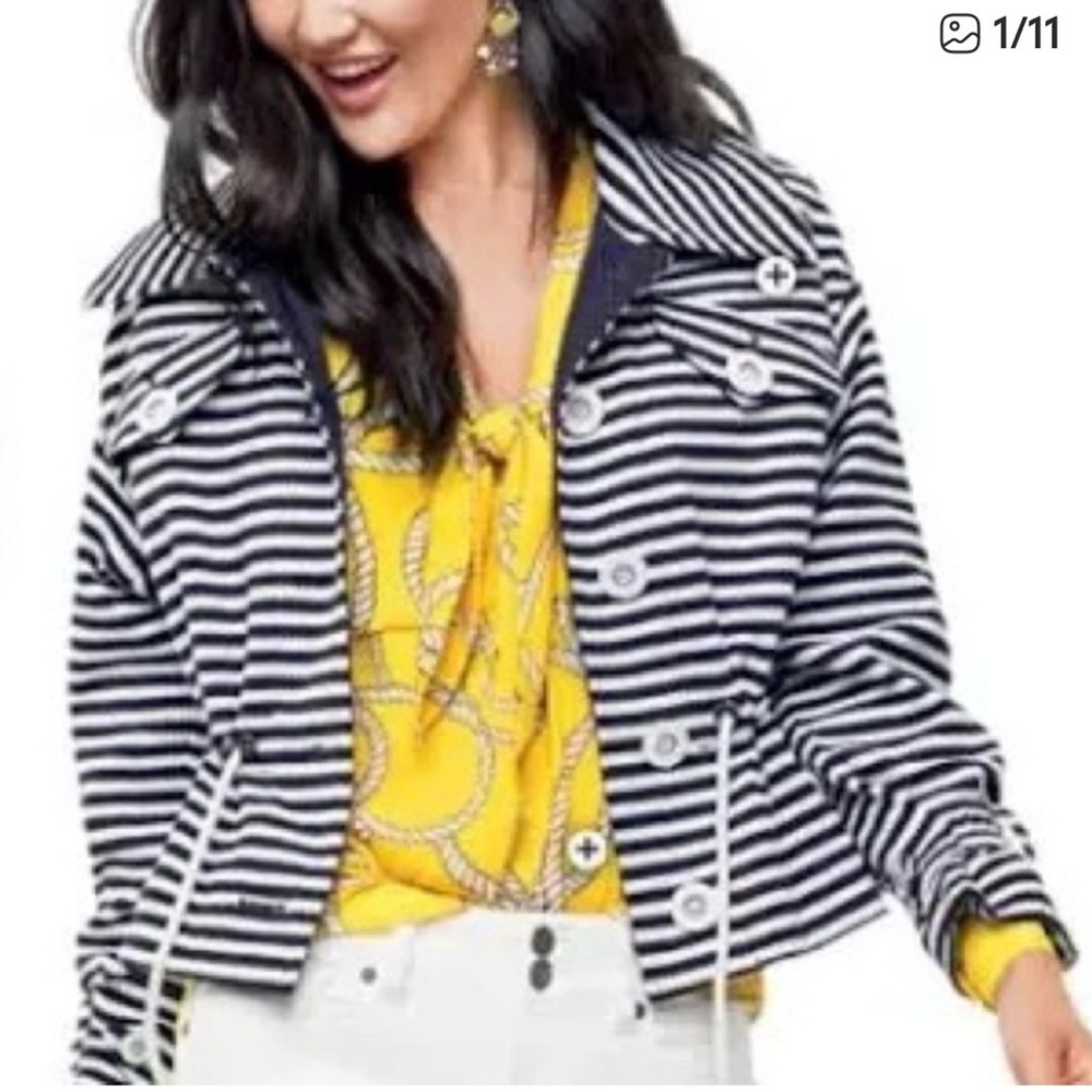 CAbi 5654 Harbor Jacket - XS - Navy and White Striped Utility Jacket